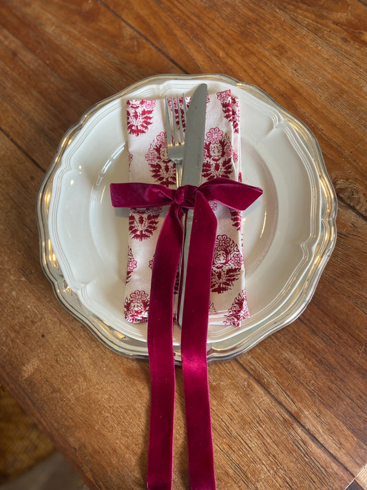 Hand Block Printed Cotton Napkin Boota Lolipop (raspberry and pink)