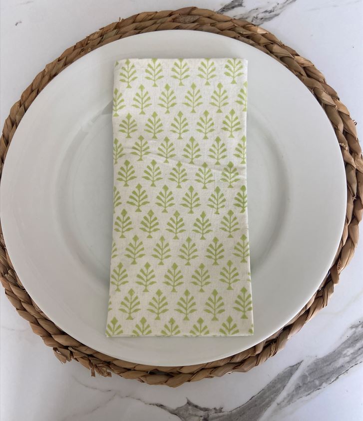 Block Printed Cotton Napkin Mini Tree Green