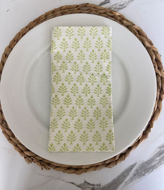 Block Printed Cotton Napkin Mini Tree Green