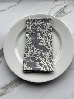 Hand Block Printed Cotton Napkin Coral Ashley Grey