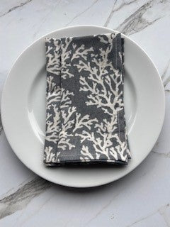 Hand Block Printed Cotton Napkin Coral Ashley Grey