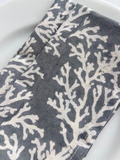 Hand Block Printed Cotton Napkin Coral Ashley Grey