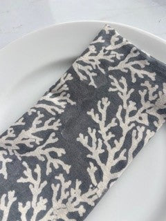 Hand Block Printed Cotton Napkin Coral Ashley Grey