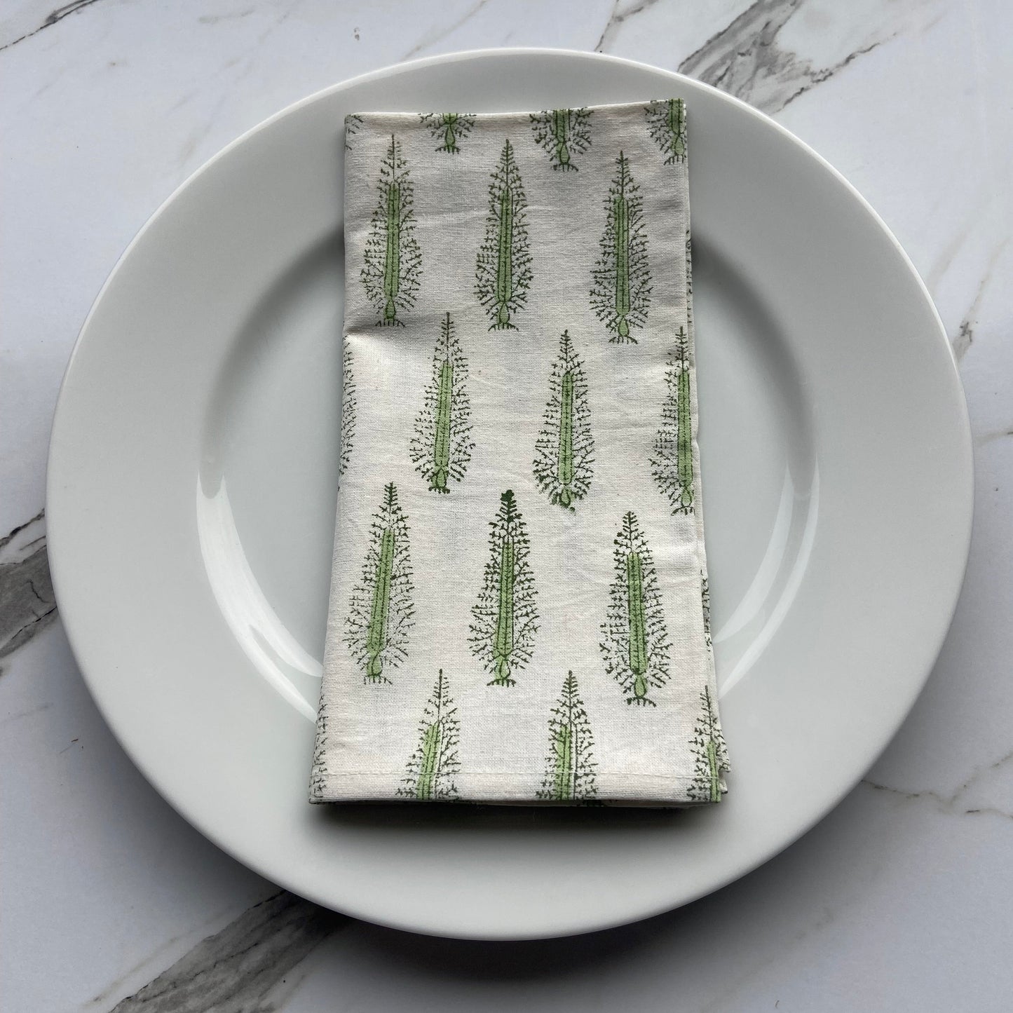 Block Printed Cotton Napkin Tree Green