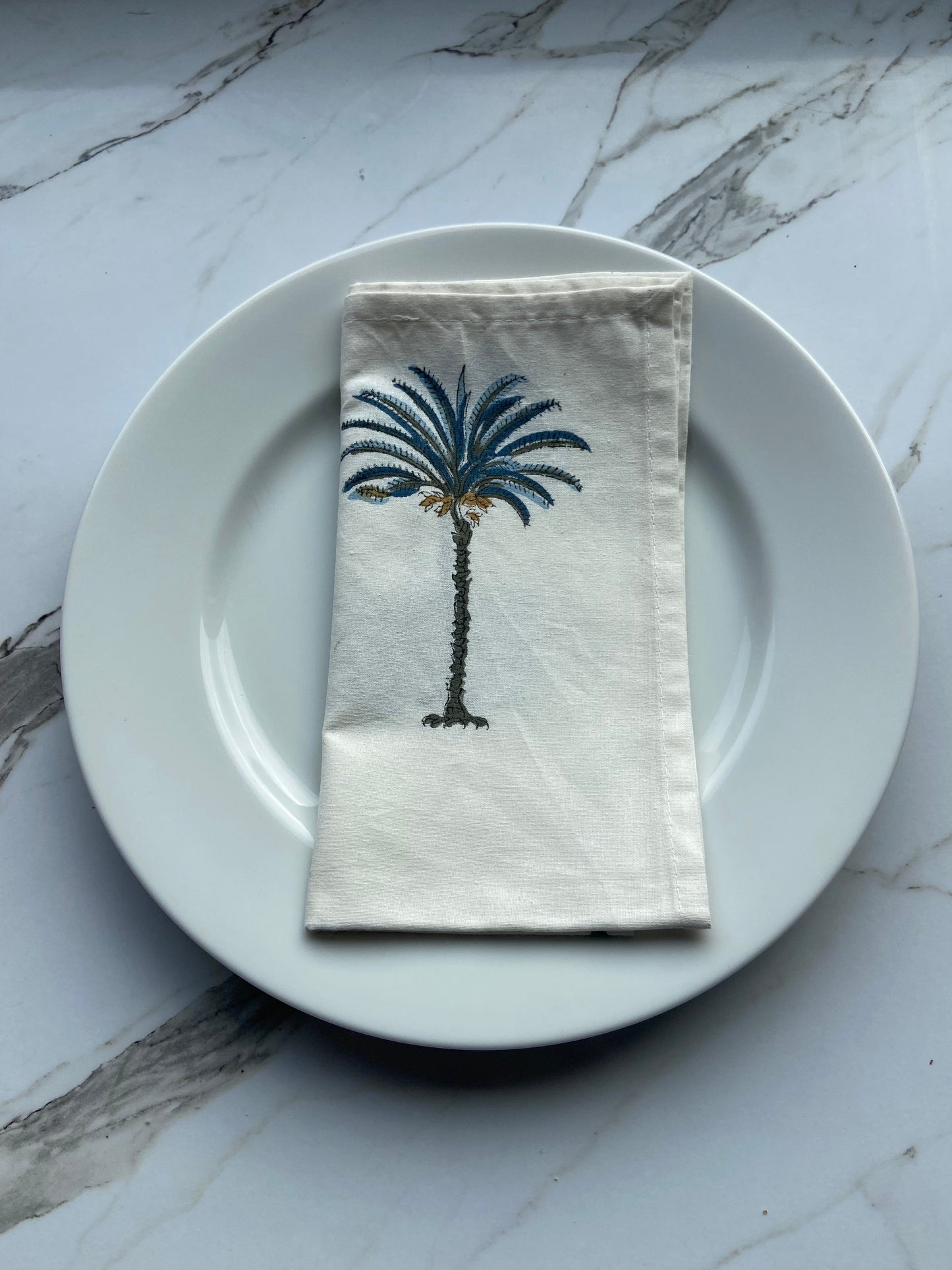 Hand Block Printed Cotton Napkin Palm Tree Blue