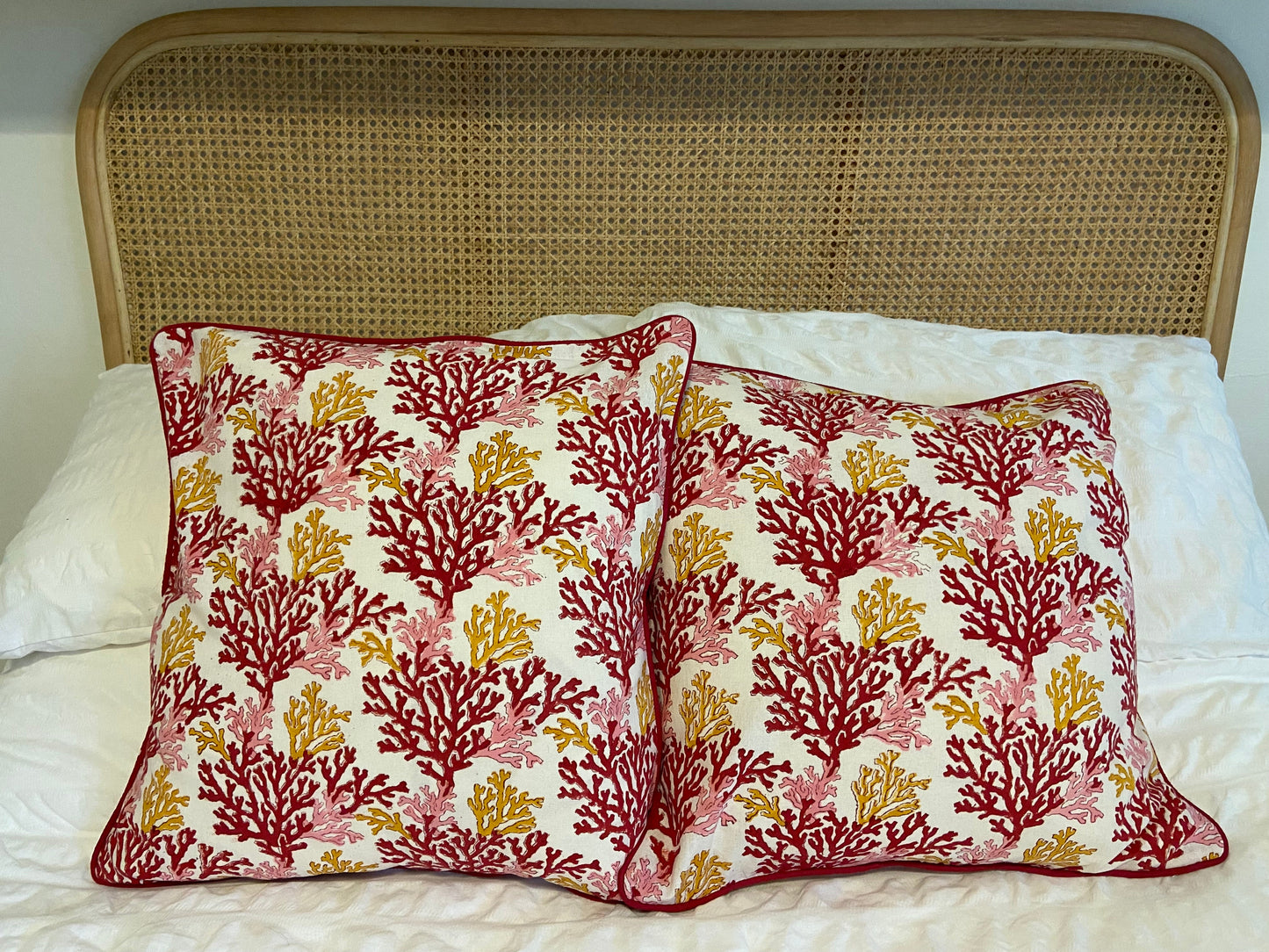 Red Coral Cotton Cushion Cover with piping (50 X 50cm)