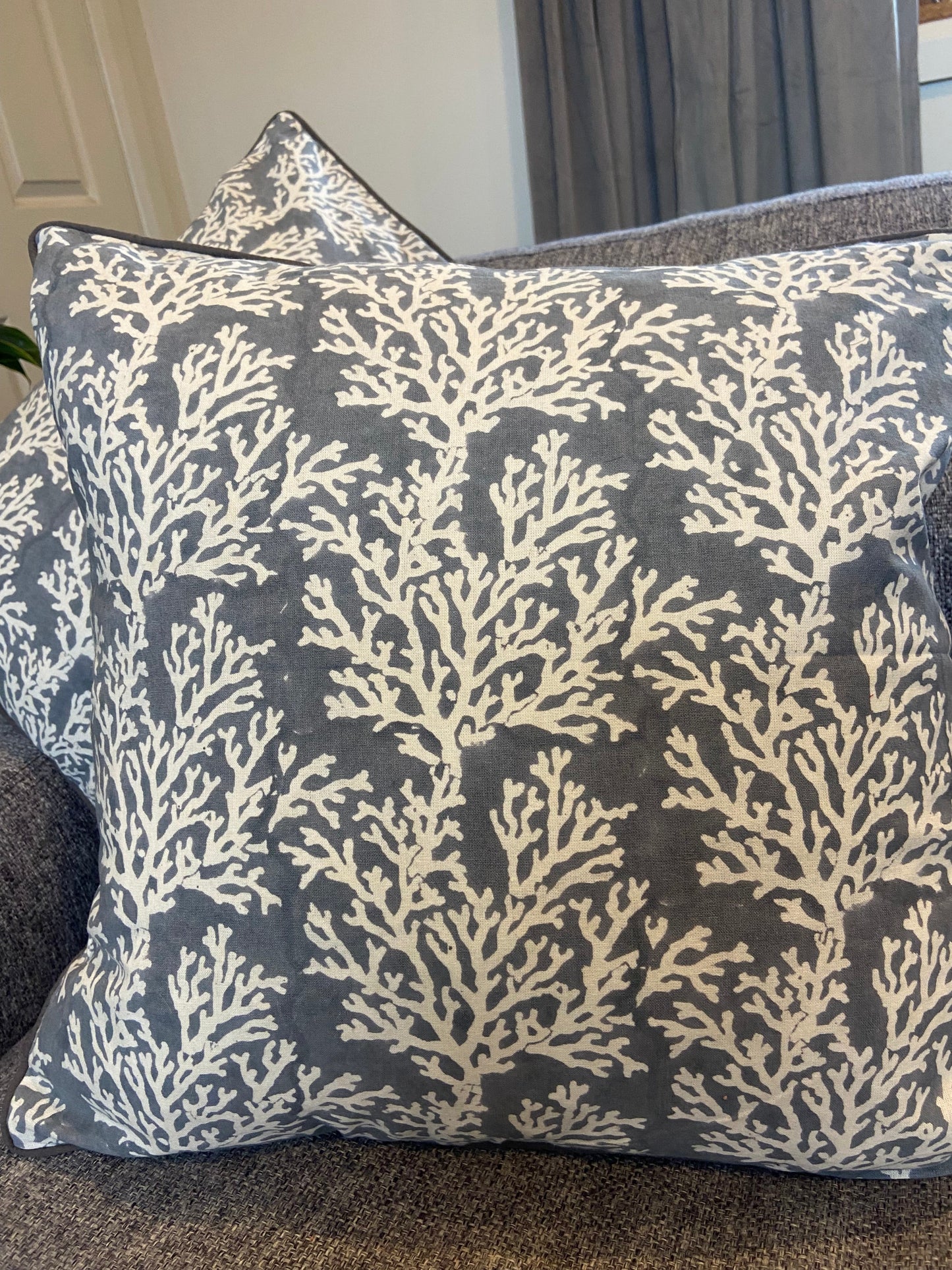 Grey Coral Cotton Cushion Cover with piping (50 X 50cm)