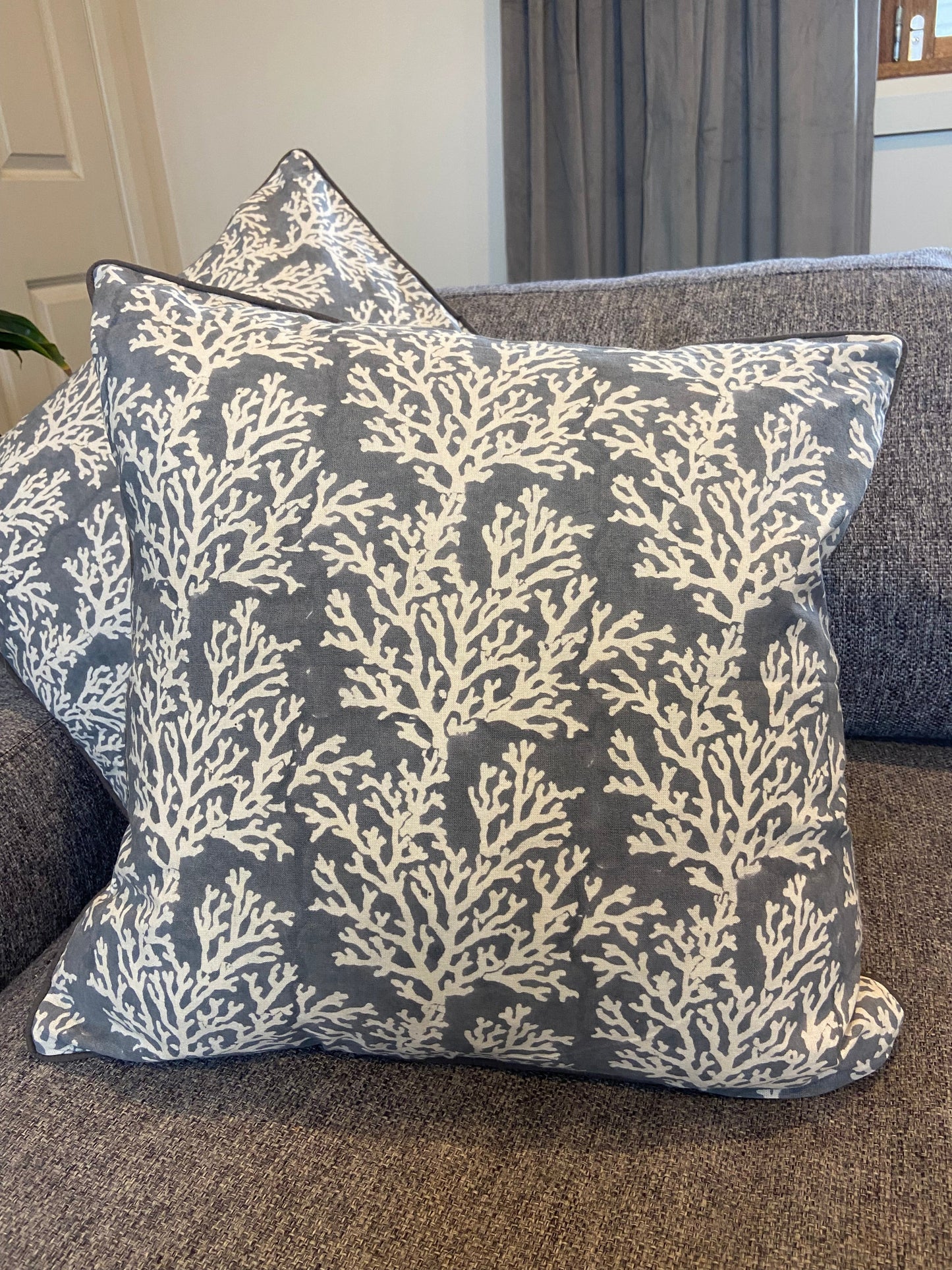 Grey Coral Cotton Cushion Cover with piping (50 X 50cm)