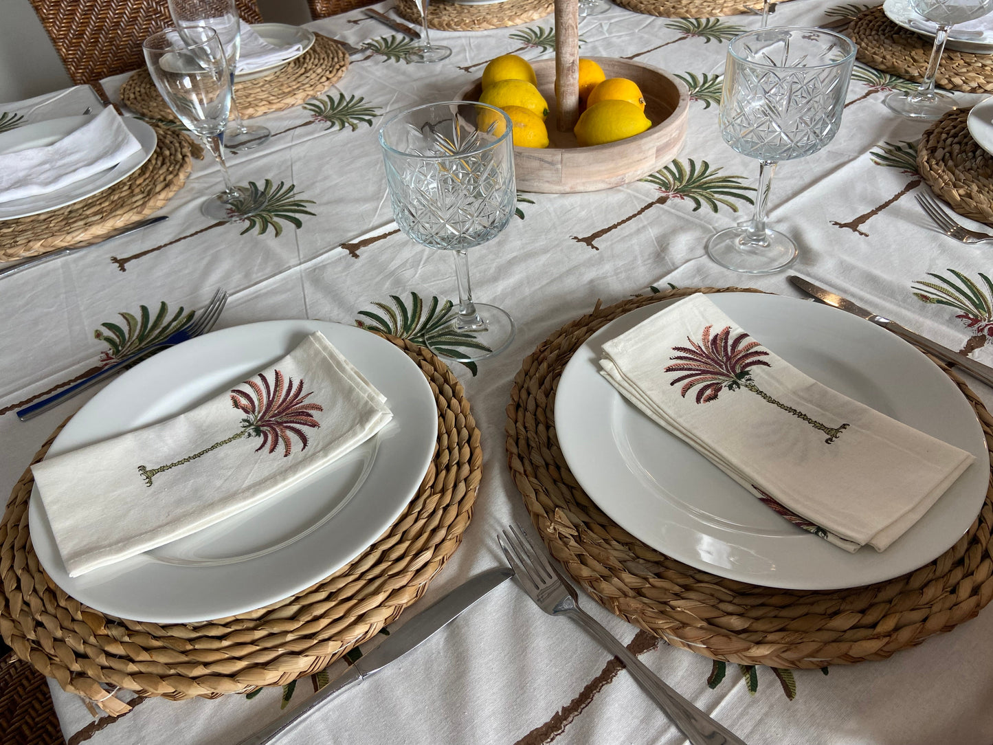 Hand Block Printed Cotton Napkin Palm Tree Red